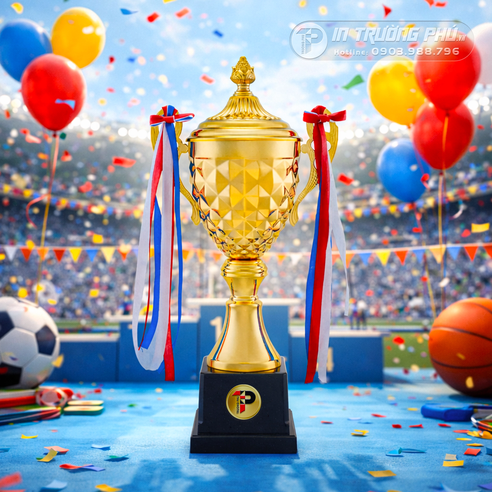 C&uacute;p thể thao - In Trường Ph&uacute; - C&uacute;p Vinh Danh - Qu&agrave; Tặng &Yacute; Nghĩa - Trao Giải Lưu Niệm