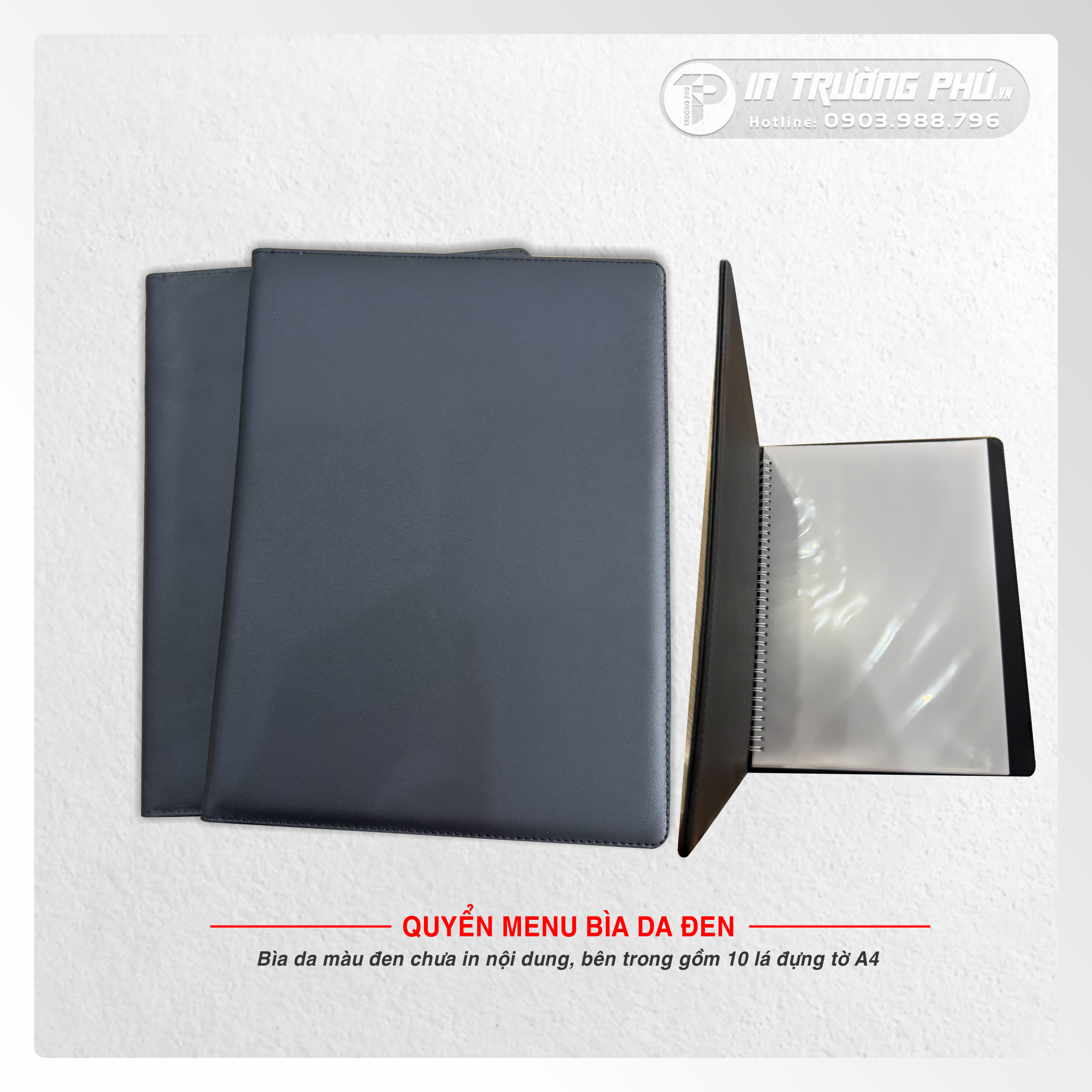 Quyển Menu Bìa Da bìa đen không in